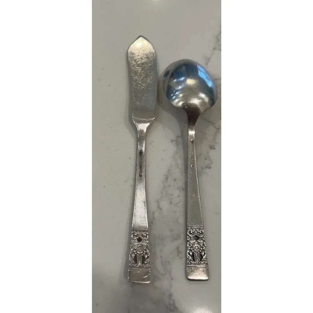 Vtg Set Oneida Community CORONATION 1936 Silver Plate Sugar Spoon & Butter Knife